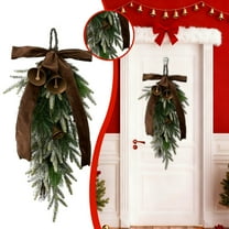 Elegant Green Brown Bow Greenery Front Door Wreath for Festive Seasonal Christmas Decoration Welcome Home Hanging Ornament