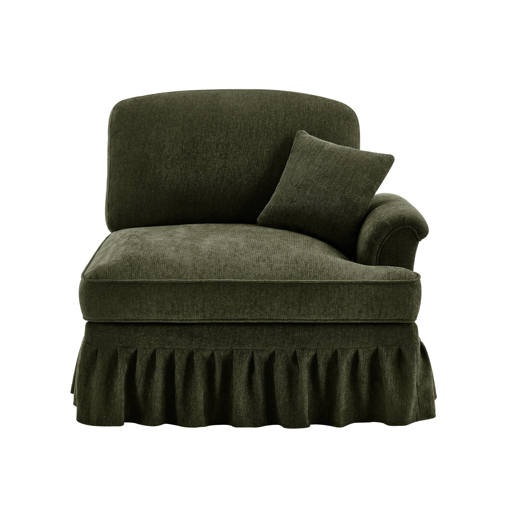 Sofa Inflable Ruffles Elegant Green Chenille 1-Seat Sofa with Detachable Ruffles, Silver ...