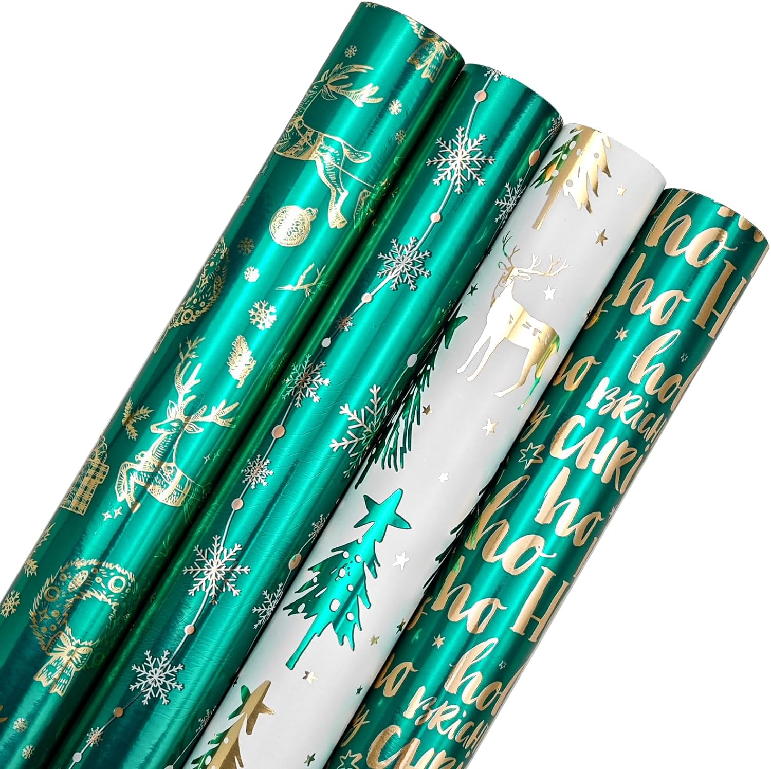 Elegant Green Christmas Wrapping Paper Rolls with Glitter Metallic Foil