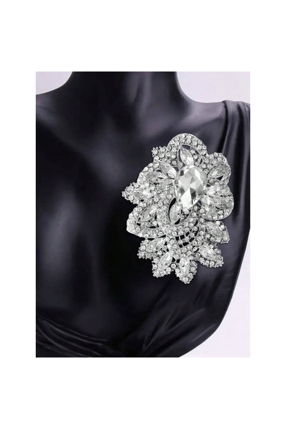 Elegant Green Crystal Rhinestone Brooch, Luxury Floral Design Pin For Women