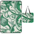 thumbnail image 1 of Elegant Green Floral Engraving Design Outdoor Picnic Blanket, Foldable Waterproof Beach Mat, Portable Beach Blanket for Beach Camping, Hiking, Family Concerts, 1 of 8
