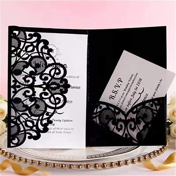 Elegant Green Laser Cut Pearl Paper Wedding Invitation Cards with Inner Envelope Pockets 50 Pack for Weddings Anniversaries Formal Events