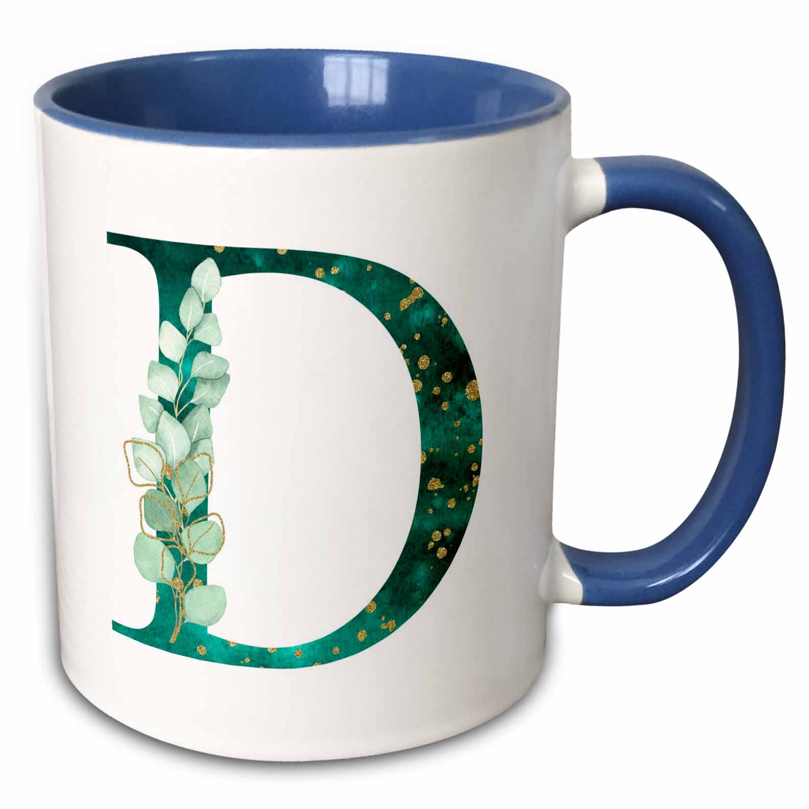 Monogram Initial D 3drose, Elegant Green Monogram Initial D with Eucalyptus Leaves, 15oz ...