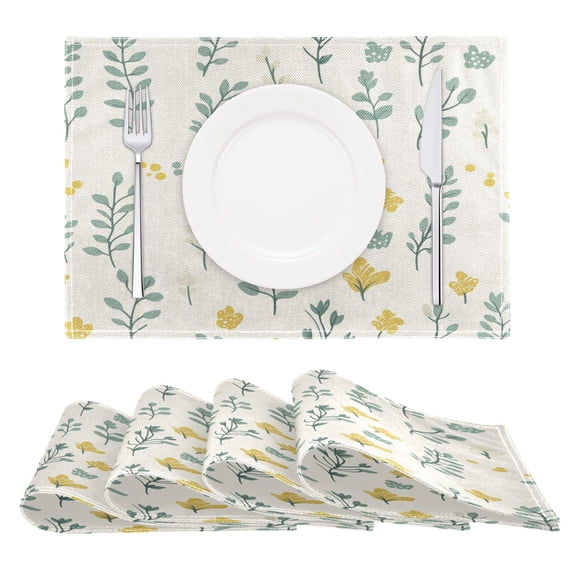 Elegant Greenery Pattern Reversible Placemat Set of 4 Non Slip Coffee Mats 18x12 Inch for Dining, Kitchen, Coffee