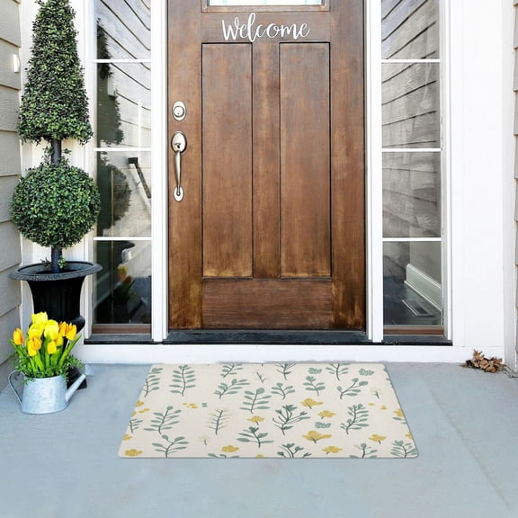 Elegant Greenery Pattern Outdoor Doormats NonSlip Bath Rugs Absorbent Muddy Dirt Resist Door Mats 32''x20''