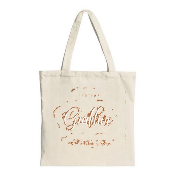 Elegant " Greetings " tote bag in natural fabric featuring a subtle leaf pattern Perfect for shopping travel and parties