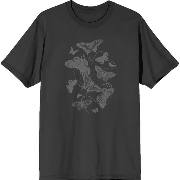 Elegant Grey Butterflies Adult Charcoal Crew Neck Short Sleeve Tee-3XL