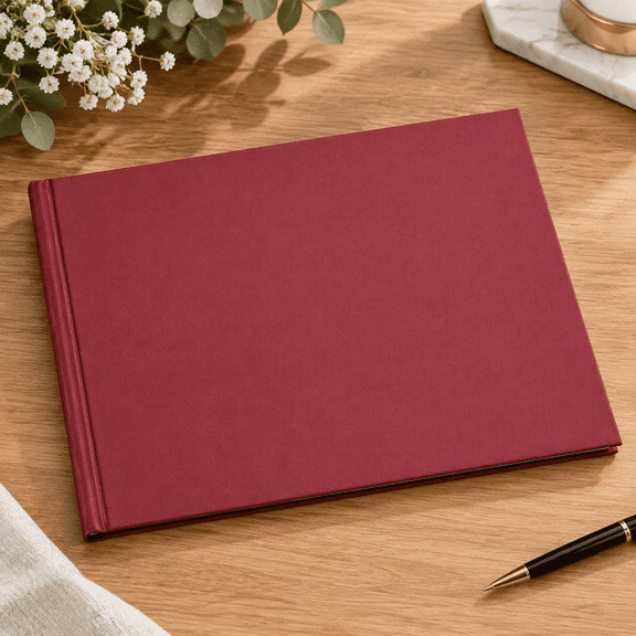 Elegant Guestbook, 9"x7" PU Leather Wedding Guest Book Stylish Sign in Book with 50 Blank 120GSM Paper for Receptions Birthdays Funerals Special Events, Burgundy