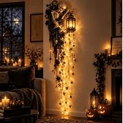 Elegant Halloween Cascade Wall Light Collection   Beautiful by Day, Glowing by Night, Layered Halloween Wall Decor with Hanging Accents and Atmospheric Glow