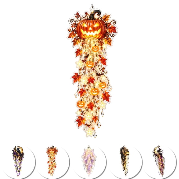 Elegant Halloween Cascade Wall Light, Ghost Veil Cascade Design, Gothic Halloween Hanging Wall Decor with Cascading Glow Effect for Indoor Seasonal Home Decoration (Pumpkin)