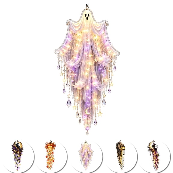 Elegant Halloween Cascade Wall Light, Ghost Veil Cascade Design, Gothic Halloween Hanging Wall Decor with Cascading Glow Effect for Indoor Seasonal Home Decoration (Ghost)