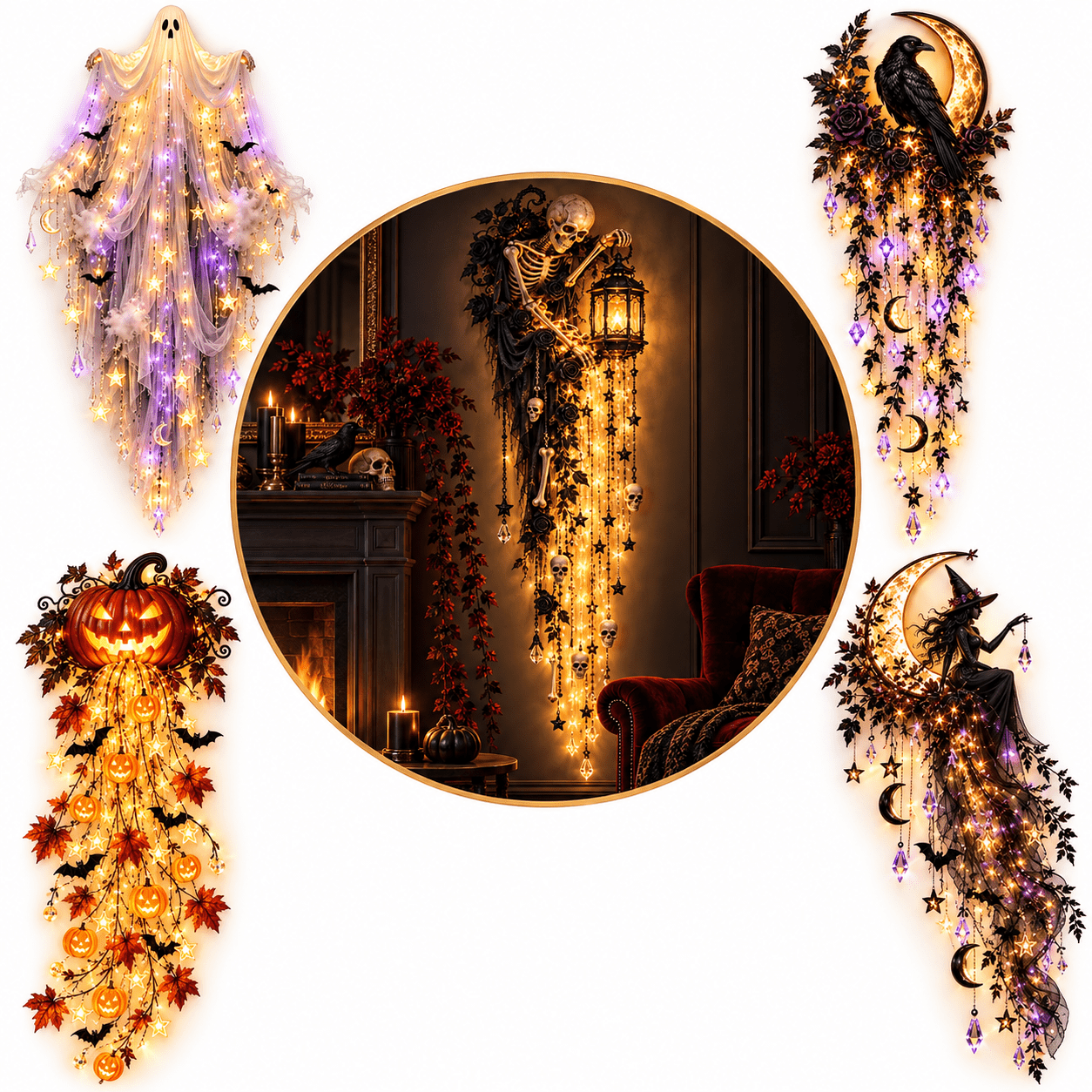 Elegant Halloween Cascade Wall Light, Ghost Veil Cascade Design, Gothic ...