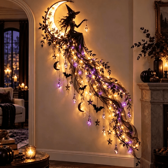Elegant Halloween Cascade Wall Light, Hanging LED Holiday Atmosphere Light, Lighted Waterfall Wall Decor for Indoor Home Party Porch