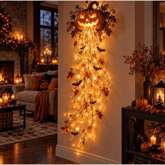 Elegant Halloween Cascade Wall Light, Hanging LED Holiday Atmosphere Light, Lighted Waterfall Wall Decor for Indoor Home Party Porch