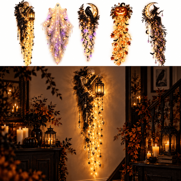 Elegant Halloween Cascade Wall Light, Skeleton Lantern Gothic Wall Accent with Cascading Hanging Design for Elegant Halloween Home Decor