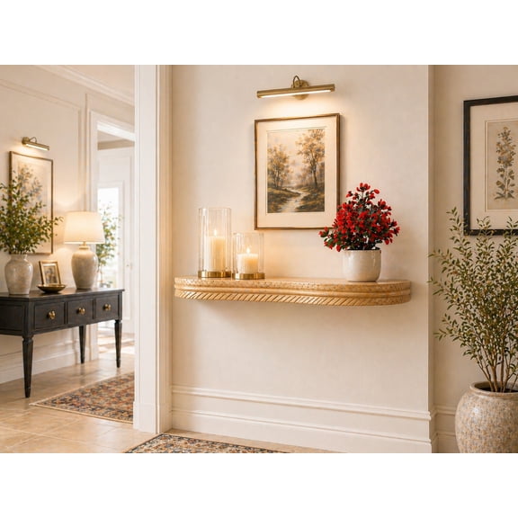 Elegant Hallway Display Shelf – Hand-Carved Solid Wood Floating Console