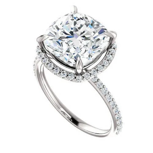 Elegant Halo style Wedding Ring, 2.1 Ct Cushion Cut Simulated Diamond Ring, Daily Wear Engagement Ring, 14K White Gold Plated, Rings For Women, Anniversary Gift For Wife