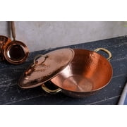 Elegant Hand-Hammered Copper Stew Pot with Lid, Traditional Pan for Serving & Cooking with Brass Handles