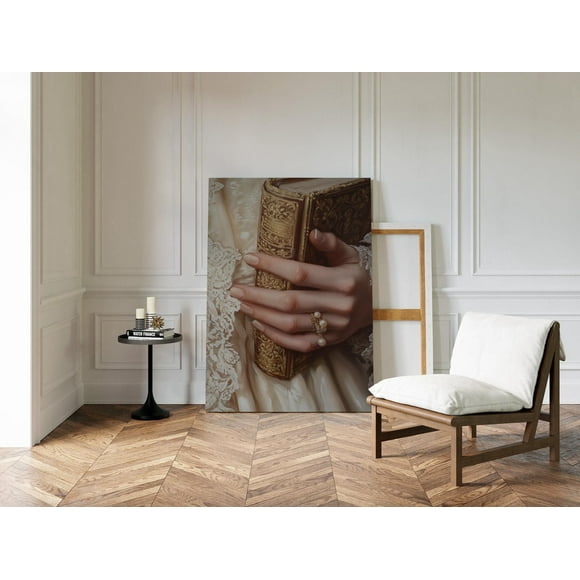 Elegant Hand Holding Antique Book - Vintage Art, Victorian Style Decor, Pearl Jewelry And Lace Aesthetic Wall Art, Modern Wall Decor, 8x12 UNFRAMED