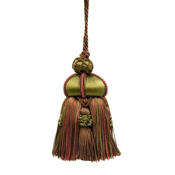 Elegant Hand-crafted 4" (10cm) Key Tassel, 3 1/2" (8.5cm) Loop accented with Crown Tassels # KTAX4,, Holiday Chocolate Red #LX08 (Light Brown, Light Red, Olive Green) Set of 4