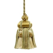Elegant Hand-crafted 4 10cm Key Tassel, 3 1/2 8.5cm Loop accented with Crown Tassels # KTAX4,, Lemongrass Gold #LX02 Light Gold, Yellow Gold, Sage Green Set of 4