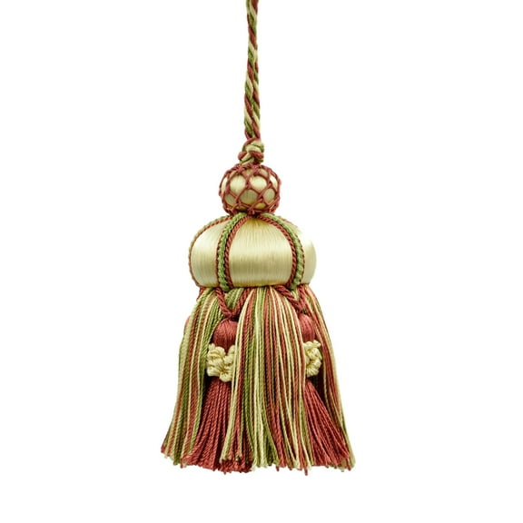 Elegant Hand-crafted 4" (10cm) Key Tassel, 3 1/2" (8.5cm) Loop accented with Crown Tassels # KTAX4,, Watermelon Red #LX06 (Pink Red, Yellow Green, White Gold) Set of 4