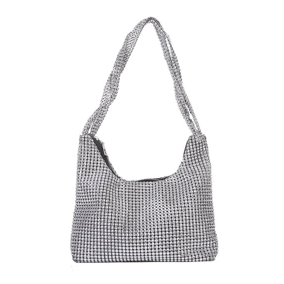 Elegant Handbag Evening Bag Rhinestones Purse Silver Underarm Bag Shoulder Bag for Outdoor Wedding
