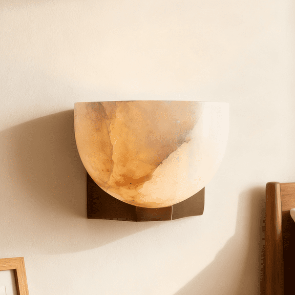 Elegant Handcrafted Alabaster Wall-Mounted Sconce - Natural Brass Wall Light for Living Room & Bedroom
