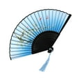 thumbnail image 1 of Elegant Handcrafted Bamboo And Silk Folding Fan With Floral Design And Tassel For Weddings And Parties, 1 of 6