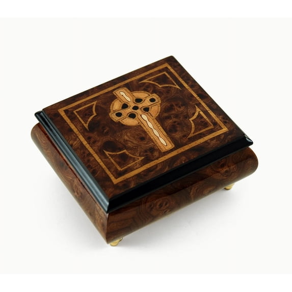 Elegant Handcrafted Italian Celtic Cross Inlaid Music Box - .0 Holy Night
