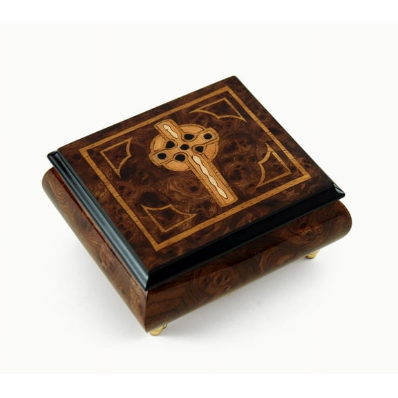 Elegant Handcrafted Italian Celtic Cross Inlaid Music Box - Que Sera Sera