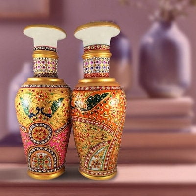 Elegant Handcrafted Marble Flower Vase Pair  Stunning Marble Vases for Sophisticated Home Decor, Stylish Centerpieces, and Thoughtful Gift