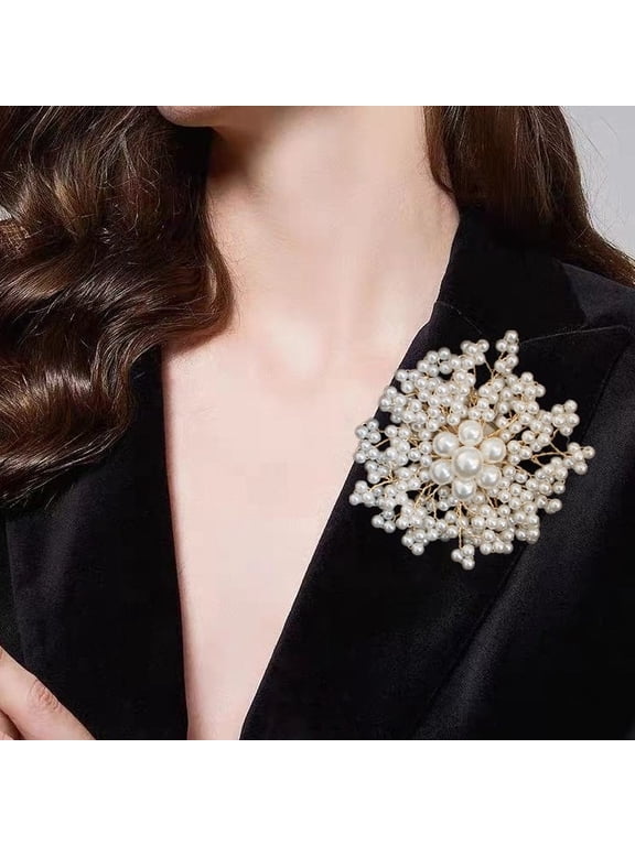Elegant Handmade Faux Pearl Brooch Pin - Luxurious Irregular Design with Dazzling Beaded Lapel Pins
