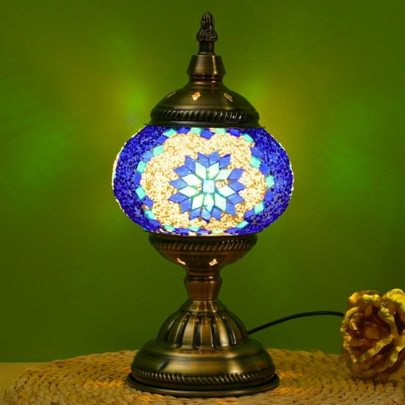 Elegant Handmade Turkish Mosaic Lamp Glass Table Lamp with Bulb for Bedroom Decor