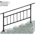 Elegant Handrail for Outdoor Steps,45 Steps Black Straight w/Fence
