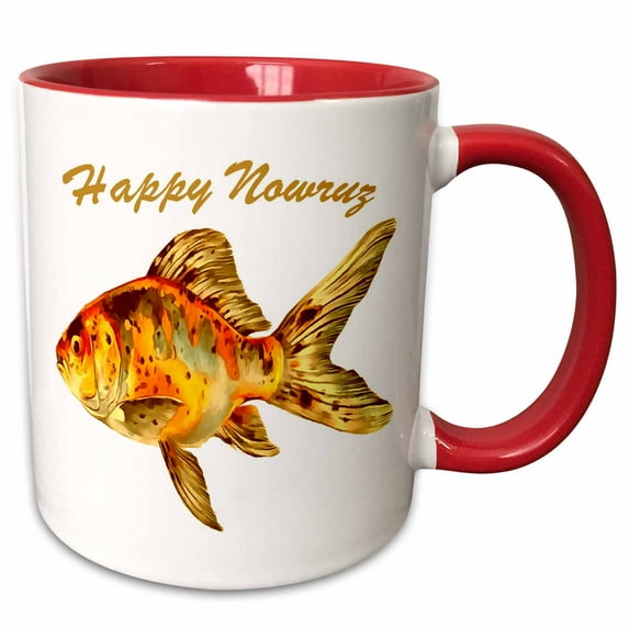 3drose, Elegant Happy Nowruz Goldfish Persian New Year, 15oz Two-tone Red Mug