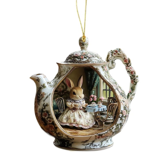 Elegant Hare In Teacup Accent Charm Acrylic Car Interior Pendant For Decorative Home or Office