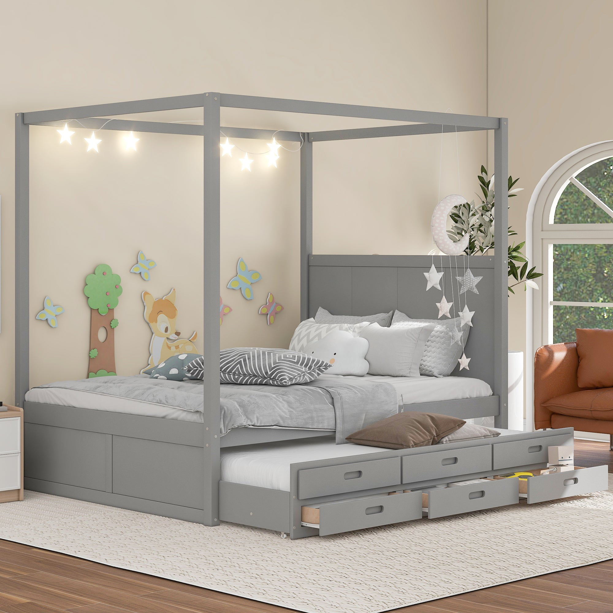 Elegant Haven Canopy Bed with Trundle and Storage Gray Walmart