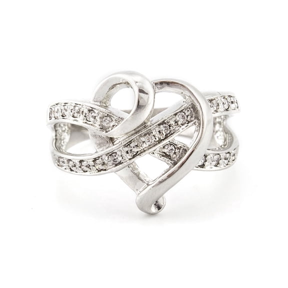 Elegant Heart Knot Ring with Crystal Accents, - Fashion Statement Jewelry Size 10 Ring