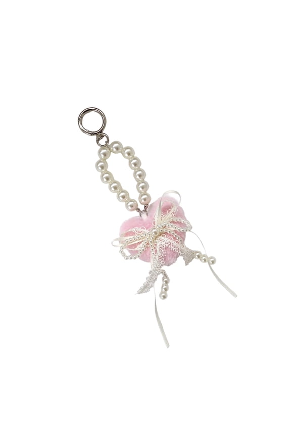 Elegant Heart Shape Design Keychain Accessory Jewelry Feature Lace Bowknot and Pearls for Purse Backpack Decoration