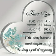 Elegant Heart Shaped Acrylic Thank You Plaque 3.9X3.9 Inch Clear Teal Golden Leaf Design Cursive Lettering Custom Name Message Gift for Teachers Coworkers Friends Hostess Home Office