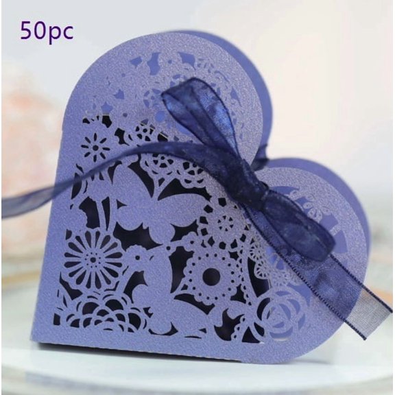 Elegant Heart-Shaped Wedding Candy Box with Ribbon - Laser-Cut Butterfly and Flower Design for Special Occasions