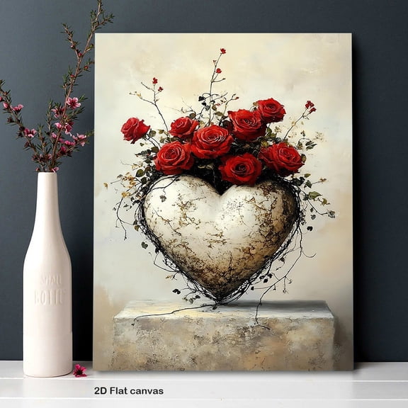 Elegant Heart Vase Red Roses Canvas Print - Urban Studio
