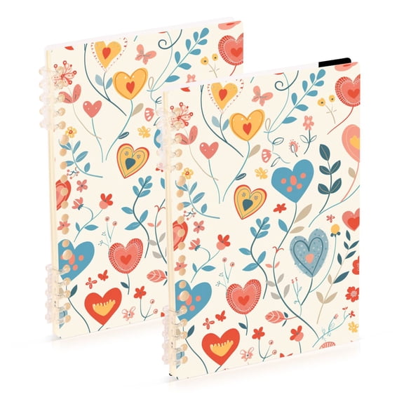 Elegant Hearts and Flowers Pattern Notebook Detachable Coil Notebook Diary Plan Book A5 Size 60 Pages 1 Pack
