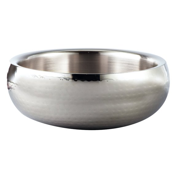 Elegant Heim Concept Hammered 11" Round Stainless Steel Doublewall Serving Bowl