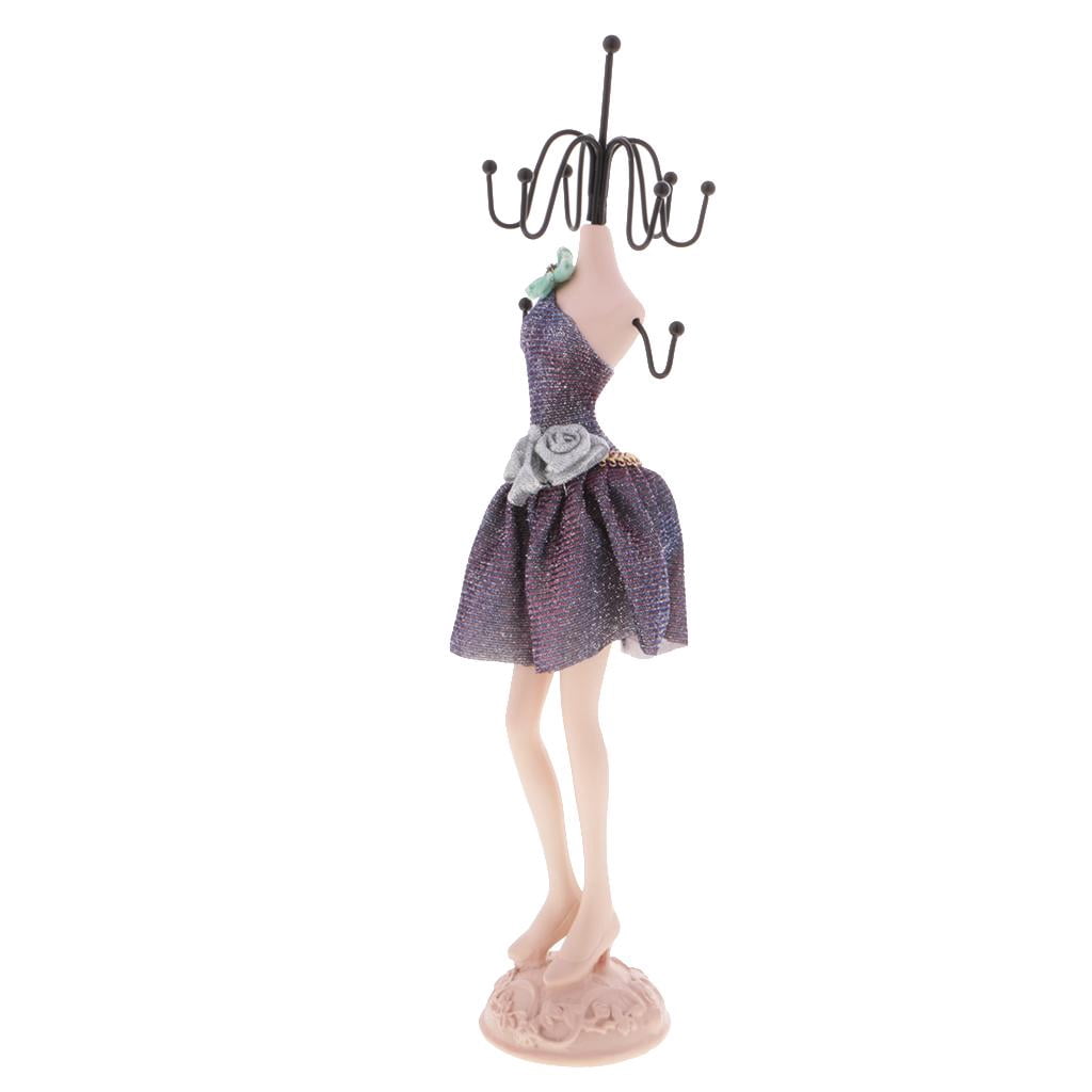 metal dress jewelry holder Black Metal Jewelry Display Stand with 20 Necklace Hook and Ring & Bracelet Tray