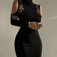 thumbnail image 1 of Elegant High Neck Hot Diamond Shoulder Long Sleeve Elastic Slim Fit Dress Party Dress Women's Clothing, 1 of 8