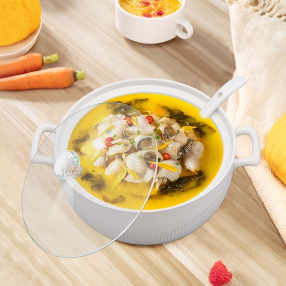Elegant High-Temperature Ceramic Soup Tureen with Glass Lid & Ladle - 0.8 Gallon Capacity, Dishwasher & Microwave Safe, Perfect for Soups & Stews