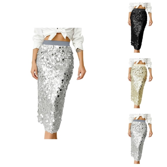 Elegant High Waist Bodycon Midi Skirt With Sequin For Stylish Solid Color Casual Party Wear Versatile Fashion Skirt For Daily Outings And Special Events
