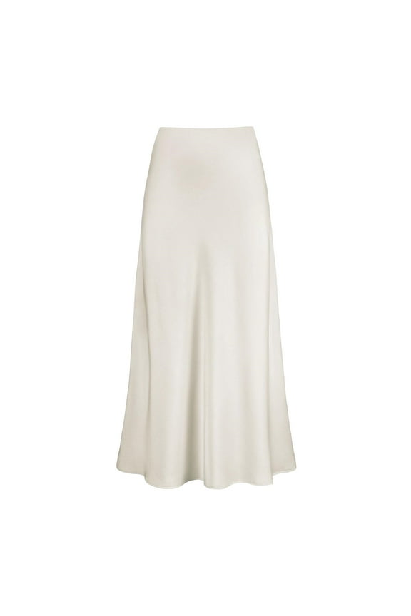 Elegant High Waist Satin Skirt for Women Zipper Detail Solid Color Midi Dress